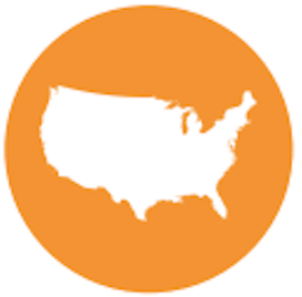 orange circle icon with white map of the united states