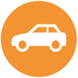 orange circle icon with white car