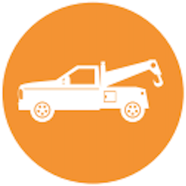 orange circle icon with white tow truck
