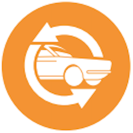 orange circle icon with white sports car